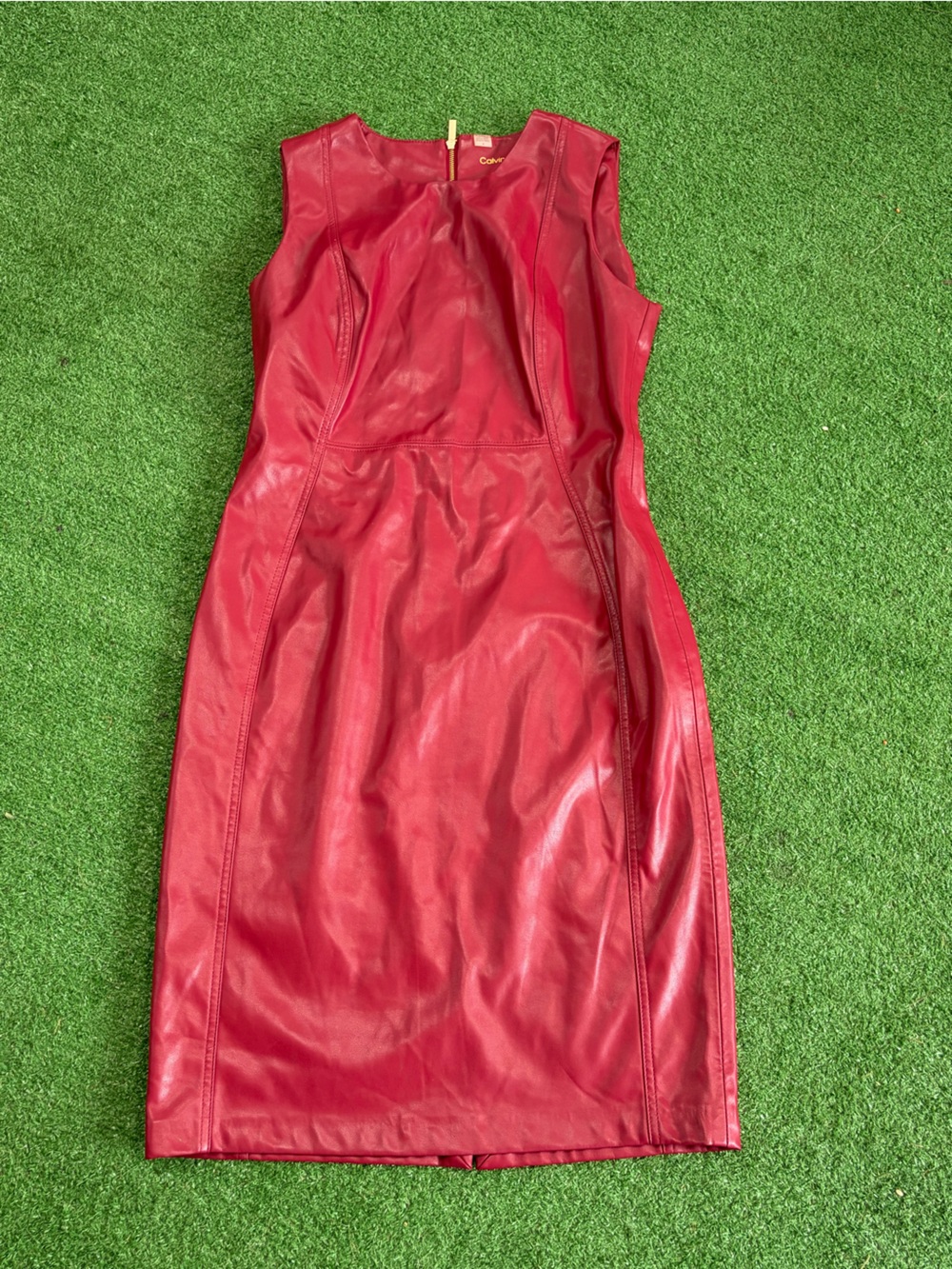 Calvin Klein Red Faux Leather Sheath Dress